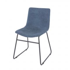 Aspen blue fabric upholstered dining chairs with black metal legs (pair)