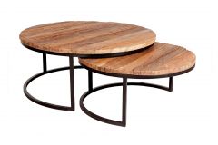 Set of 2 Coffee Tables Railway Sleeper Wood
