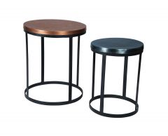 Century Round Reclaimed Metal Nest of 2 Tables, 2 Tone Colour