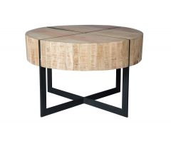 Reclaimed Solid Wood and Metal Round Coffee Table 