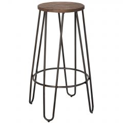 Round Bar Stool made from Reclaimed Metal and Solid Wood