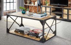 Vintage Up cycled Industrial Coffee Table with Shelf Metal and Wood 