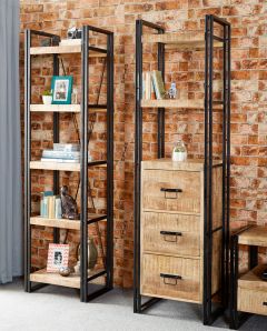 Up cycled Industrial Mintis Narrow Open Bookcase