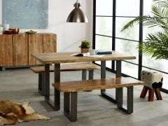 Medium Dining Set with 2 Benches Natural Essential Live Edge