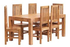Dakota Light Mango 6 FT Dining Set with Wooden Chairs