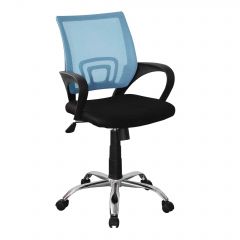 Loft Home Office study chair in blue mesh back, black fabric seat & chrome base 