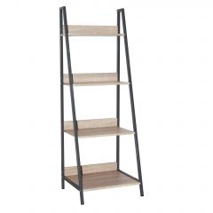 Loft Home Office ladder bookcase unit with oak effect and grey metal frames