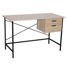 Loft Home Office 2 drawer desk with oak effect and grey metal legs