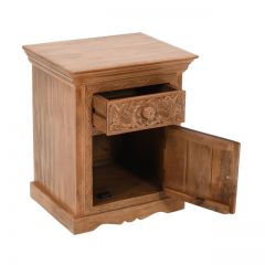 Carved Mango Wood Bedside Table With Storage
