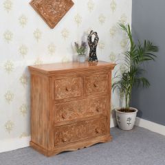 Carved Mango Wood Chest Of 4 Drawers