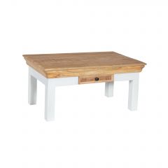 Bianco Solid Mango Wood White Coffee Table With Drawer