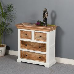 Bianco Solid Mango Wood White Chest Of 4 Drawers