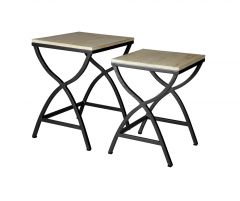 Set of 2 Metal and Wood Nested Tables