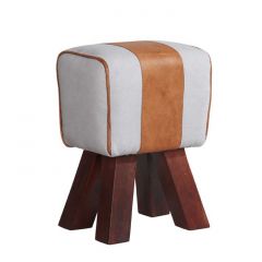 Solid Wooden Legs Stool with Canvas and Leather Seat
