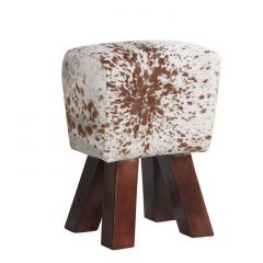 Solid Wooden Legs Stool covered in Genuine Cowhide Leather - Natural