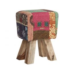Solid Wooden Legs Stool with Multi fabric and Multicoloured Seat