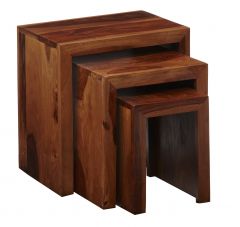 Cube Indian Wood  Nest of 3 Tables
