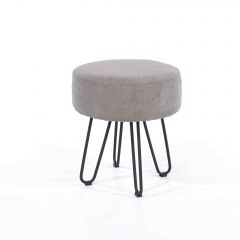 Soft Furnishings grey fabric upholstered round stool with black metal legs