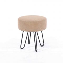 Soft Furnishings sand fabric upholstered round stool with black metal legs