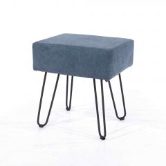 Soft Furnishings blue fabric upholstered rectangular stool with black metal legs