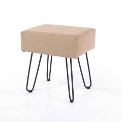 Soft Furnishings sand fabric upholstered rectangular stool with black metal legs
